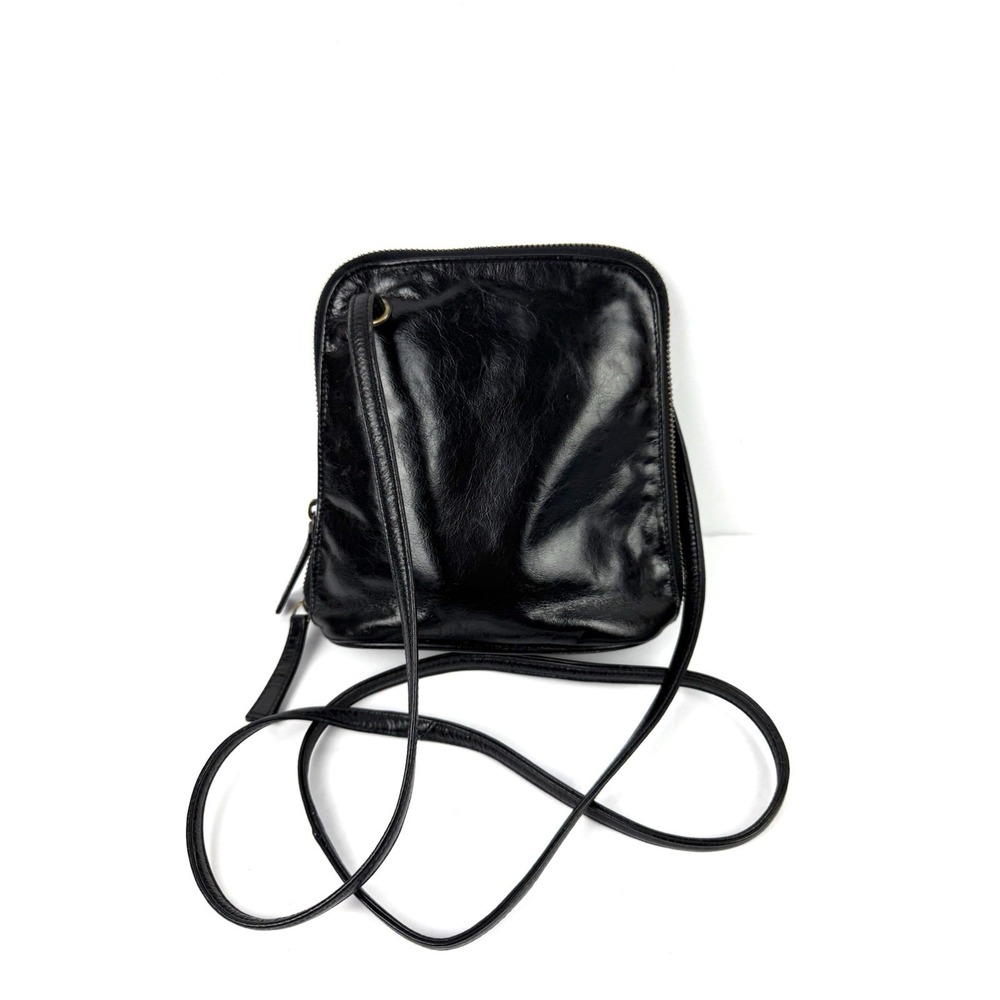 Latico Crossbody Bag Black Glazed Leather Handbag Y2K Minimalist Boho Purse